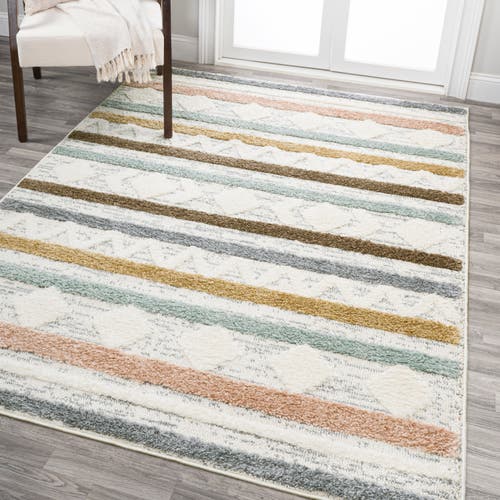 Jonathan Y Faiza Moroccan Striped Geometric High-low Area Rug In Multi/cream