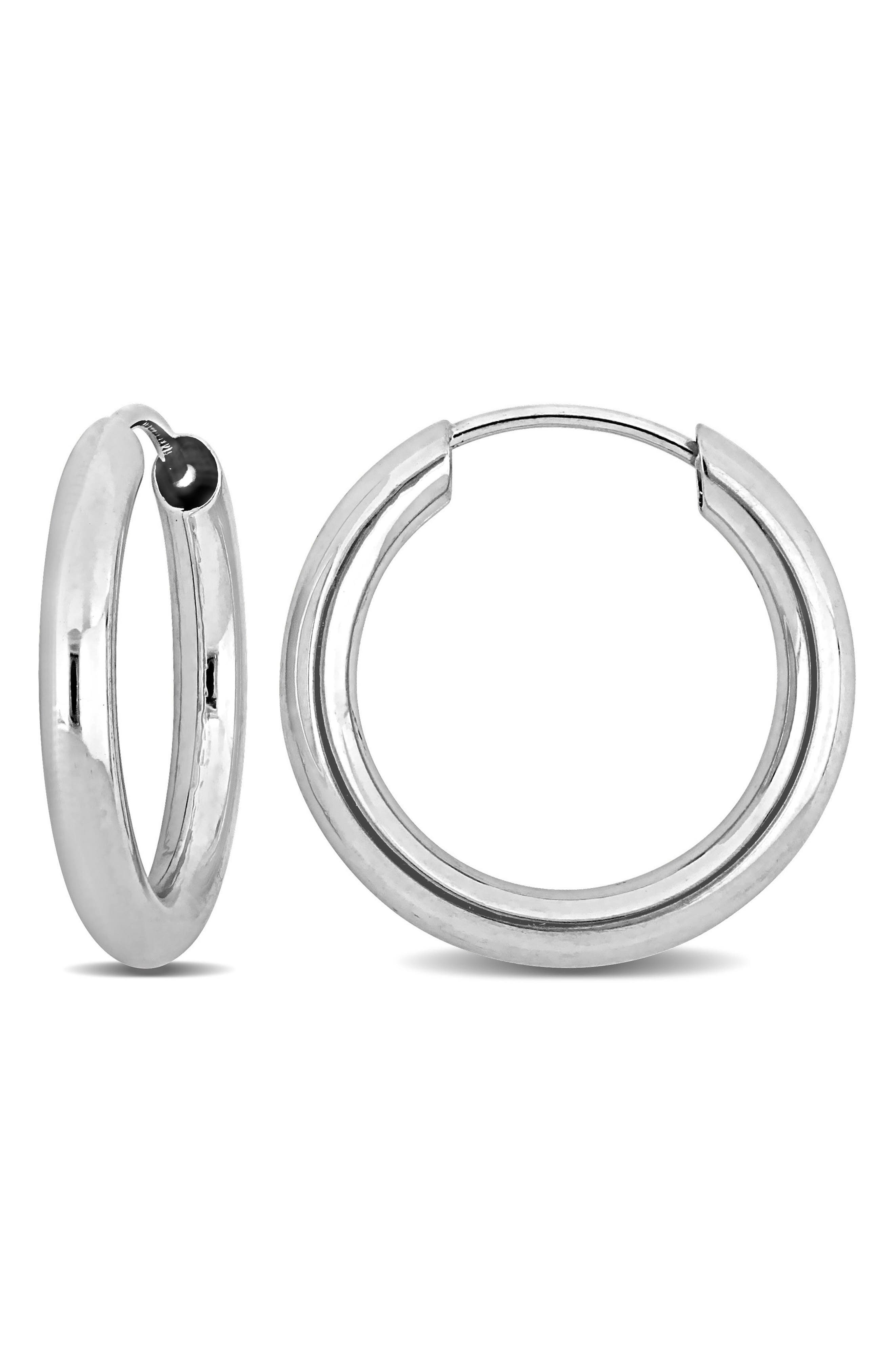 DELMAR 14K White Gold 13mm Hoop Earrings