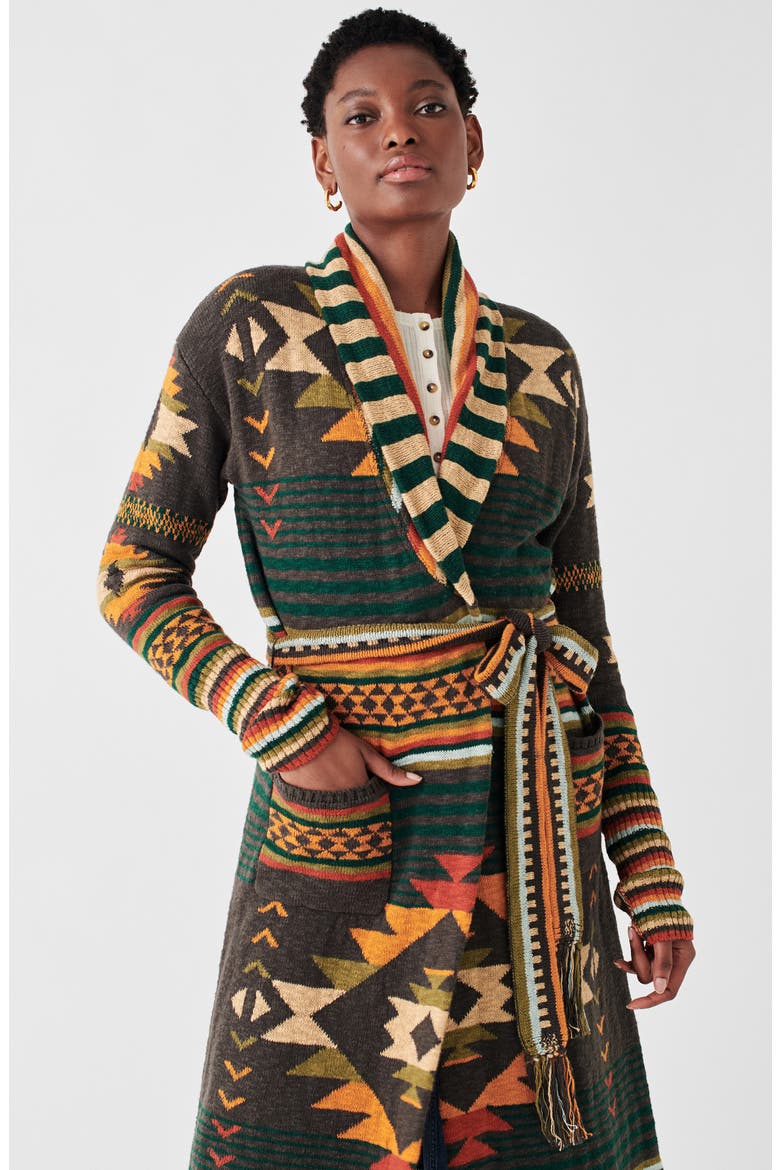 Paloma Geometric Organic Cotton Longline Duster Cardigan, Alternate, color, EAGLE PEAK