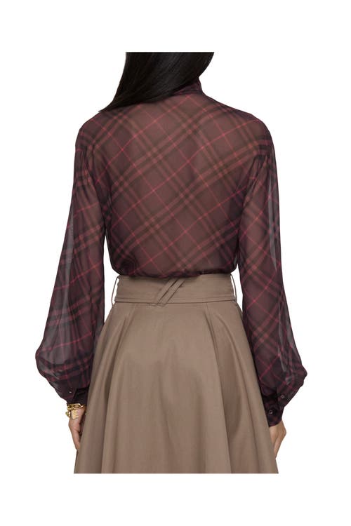 Burberry Check Silk Scarf Blouse In Brown