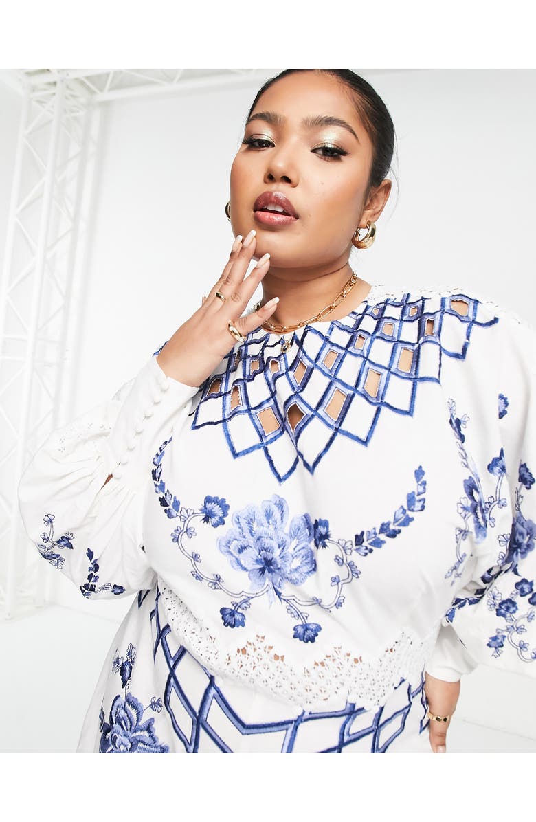 ASOS DESIGN Curve Floral Long Sleeve Midi Dress, Alternate, color,