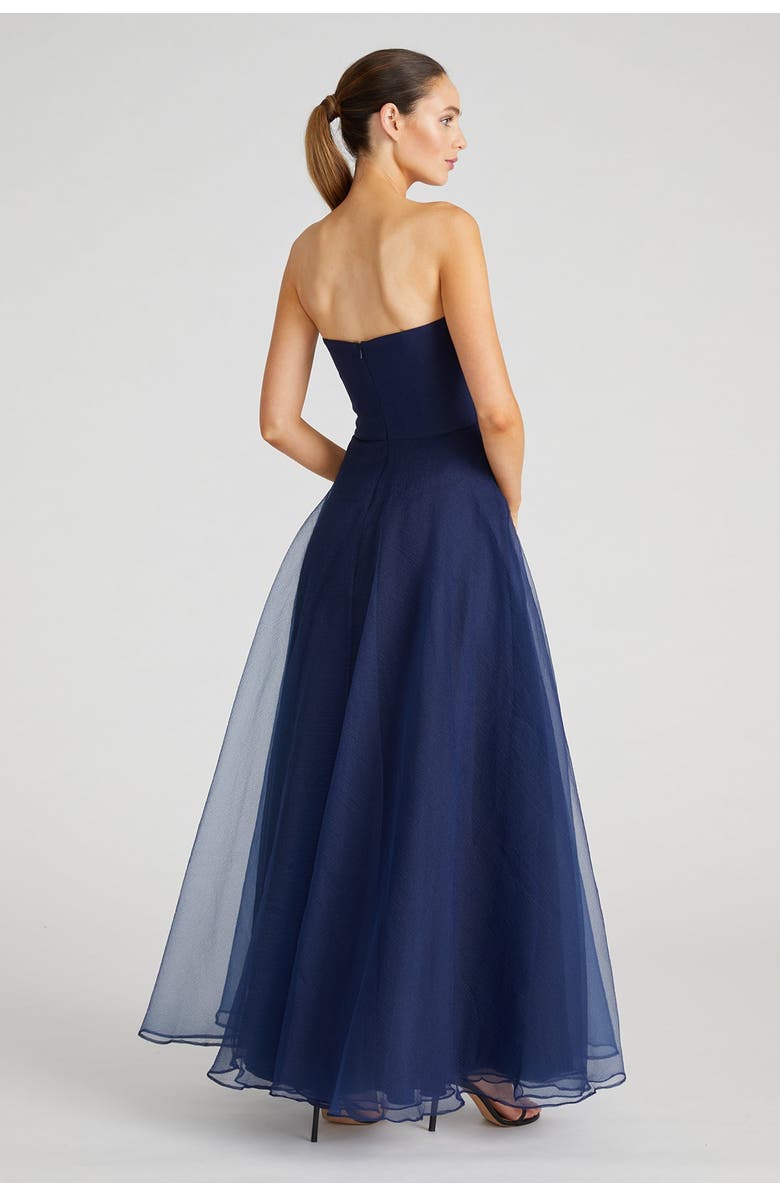 Theia Teresa Strapless Draped Gown, Alternate, color, Navy