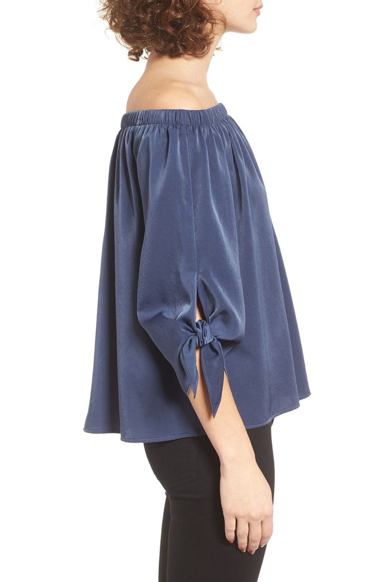 Tie Sleeve Off the Shoulder Top, Alternate, color, NAVY