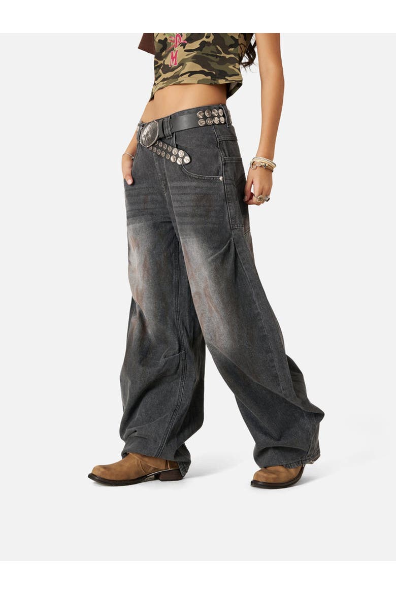 Dirty-Dyed Super Baggy Barrel Jeans, Alternate, color, Black