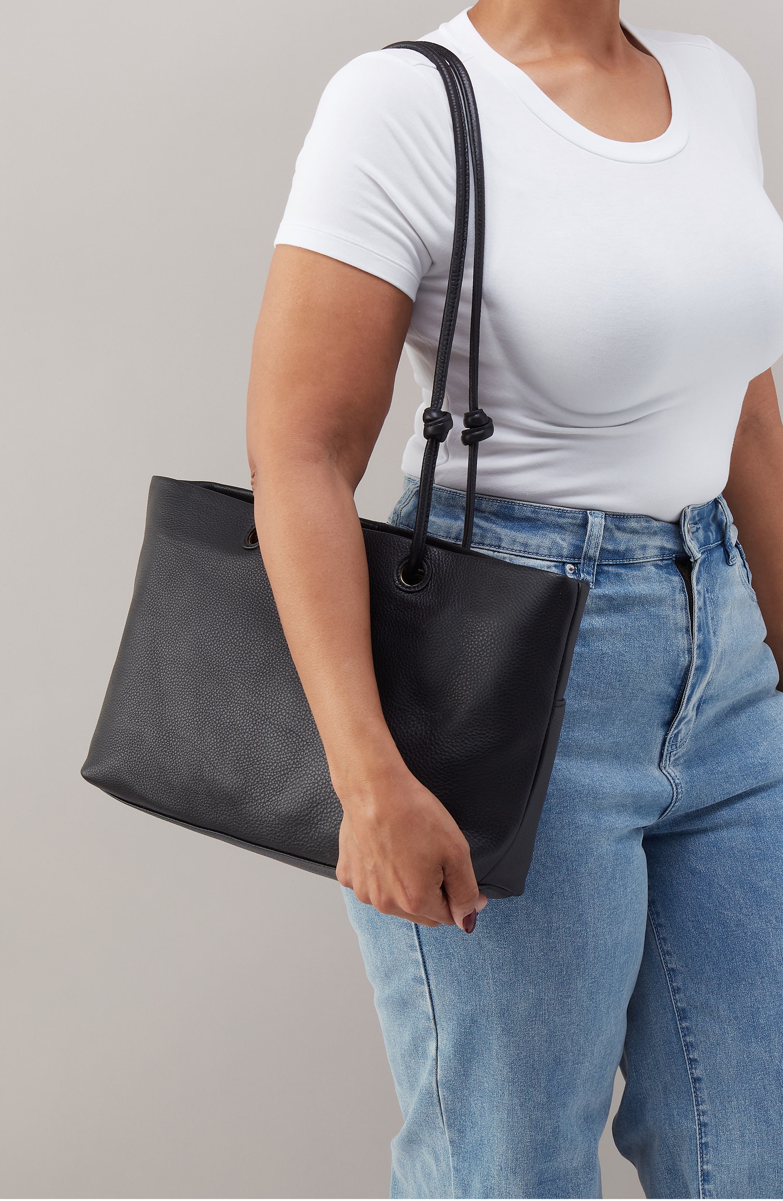 HOBO Softie Leather Tote, Alternate, color, Black