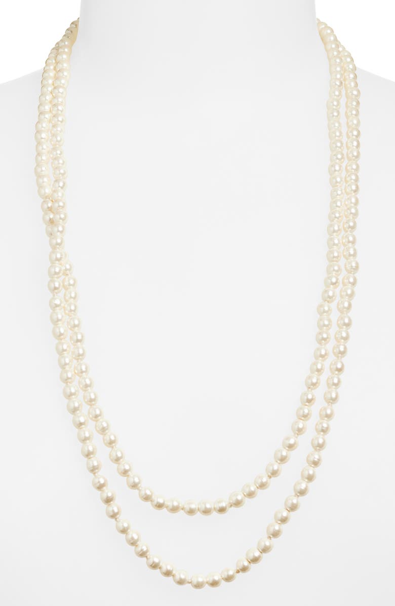 Valentino Garavani Oval Faux Pearl Necklace, Alternate, color, Oro/Nero/Crystal/Cream