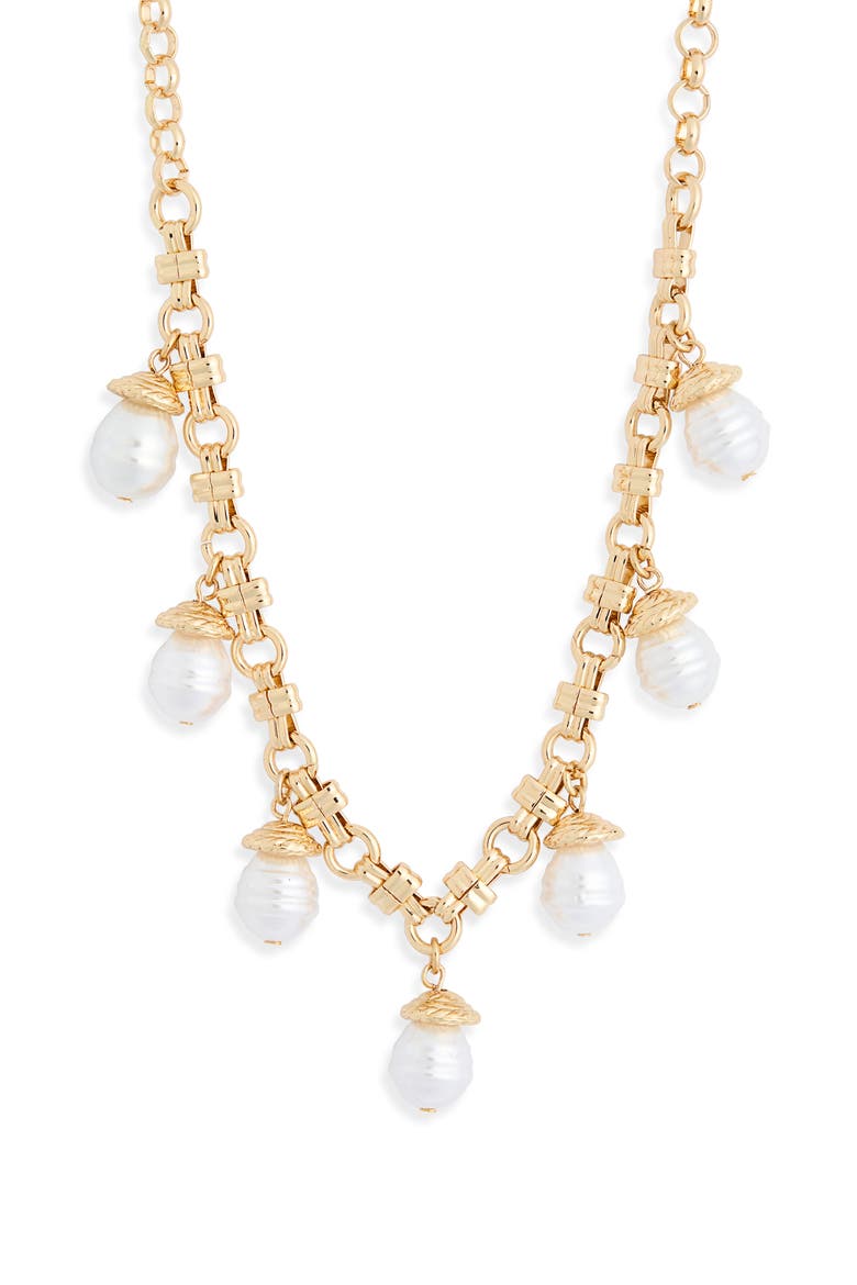 Faux Pearl Charm Necklace, Main, color, WHITE- GOLD