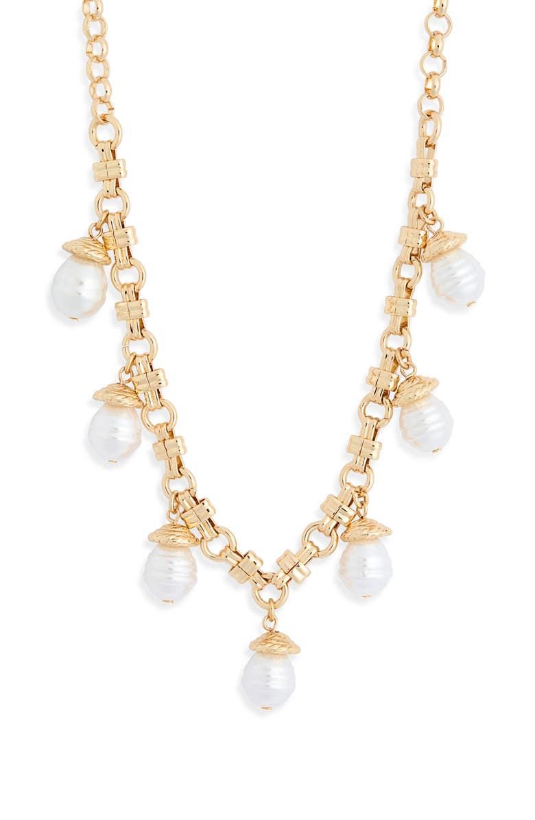 NORDSTROM RACK Faux Pearl Charm Necklace, Main, color, White- Gold