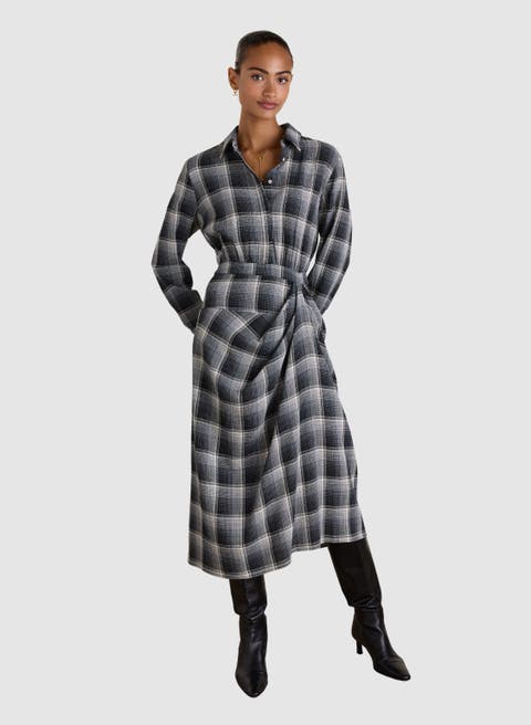 Collared Tie-Waist Midi Dress