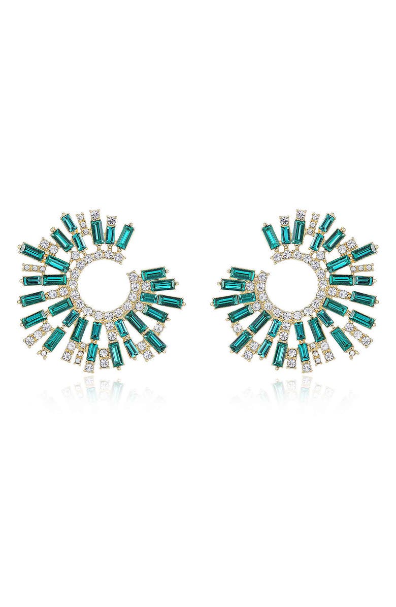 Ettika Crystal Frontal Hoop Earrings, Alternate, color, Green