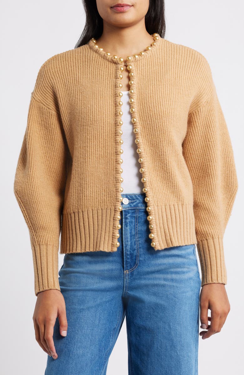 Wit & Wisdom Faux Pearl Trim Cardigan, Alternate, color, Golden Sugar