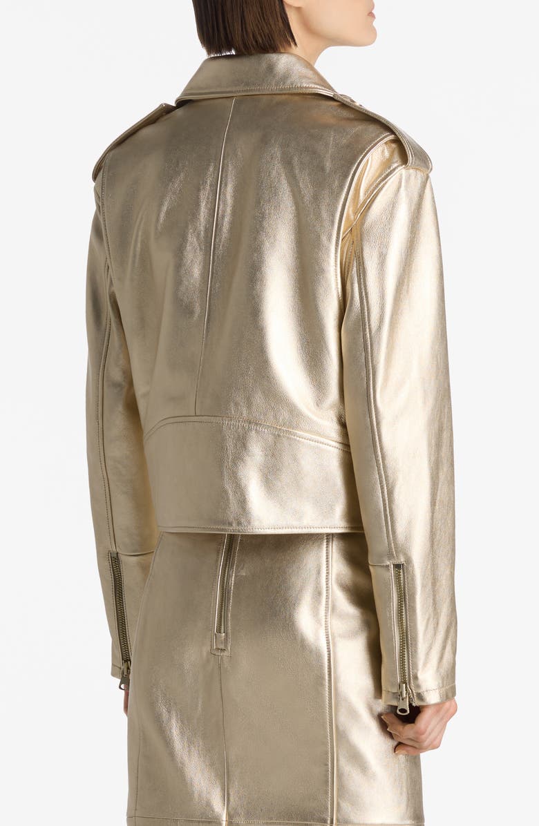 St. John Collection Metallic Leather Biker Jacket, Alternate, color,