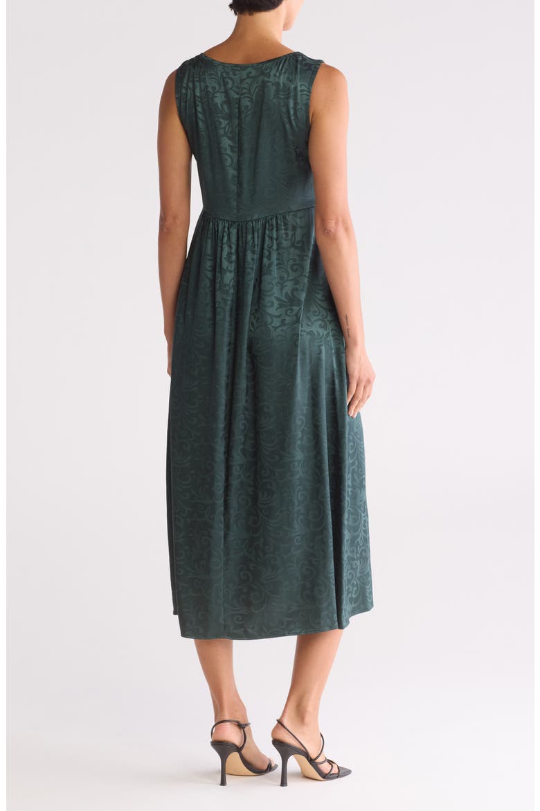 Sleeveless Jacquard Satin Dress, Alternate, color, HUNTER