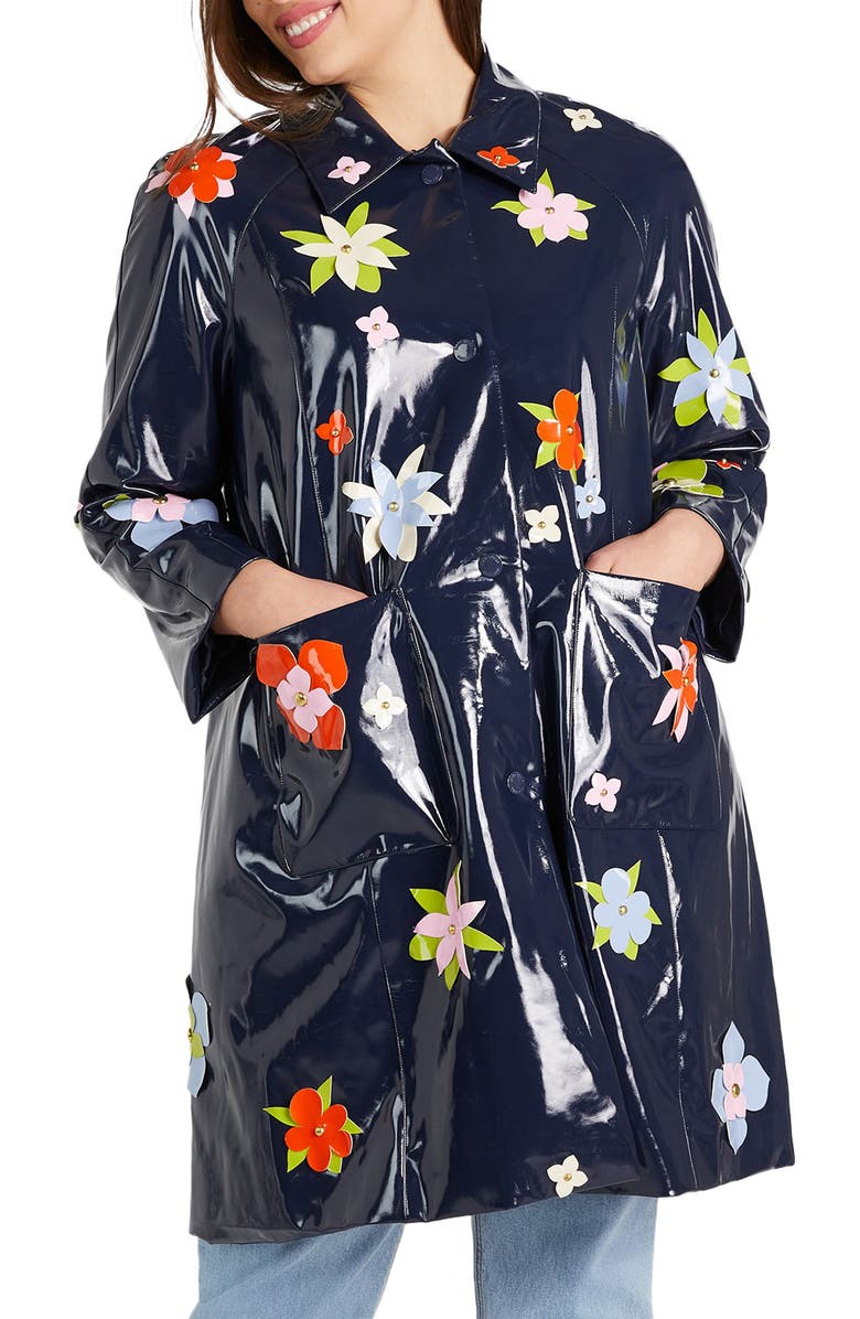 Kate Spade New York floral embellished raincoat, Main, color, 