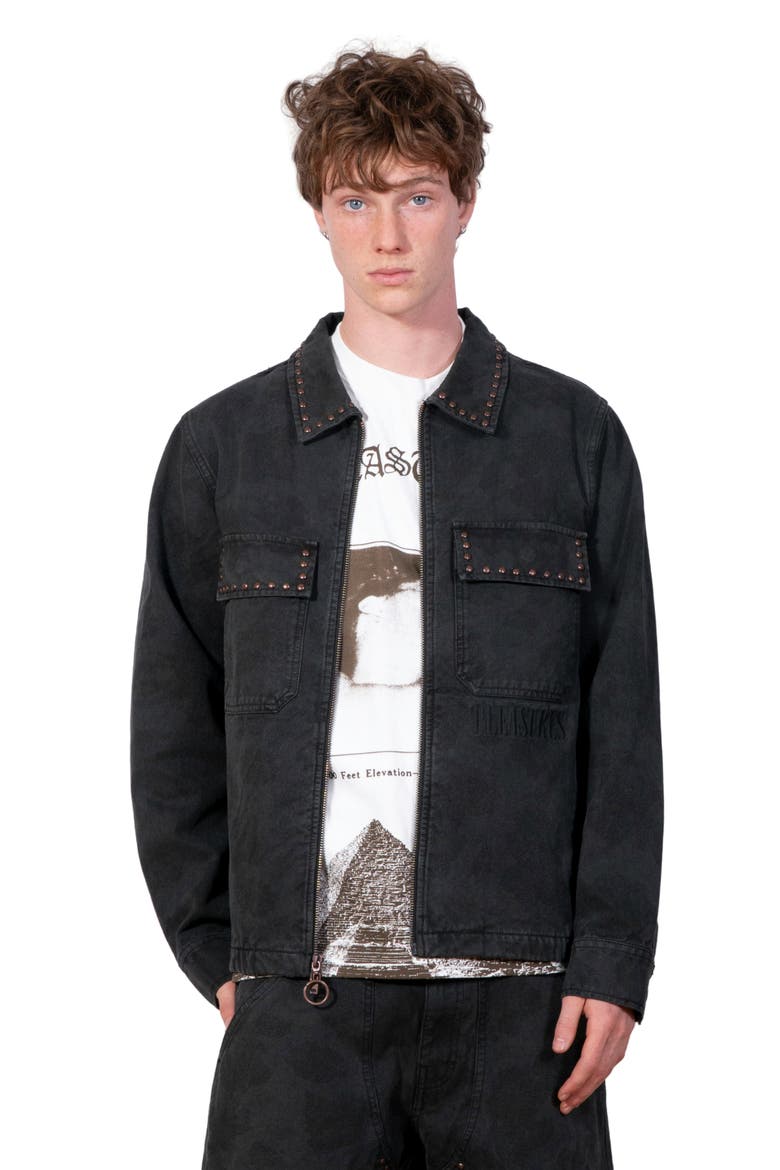 Studded Denim Jacket, Alternate, color, BLACK