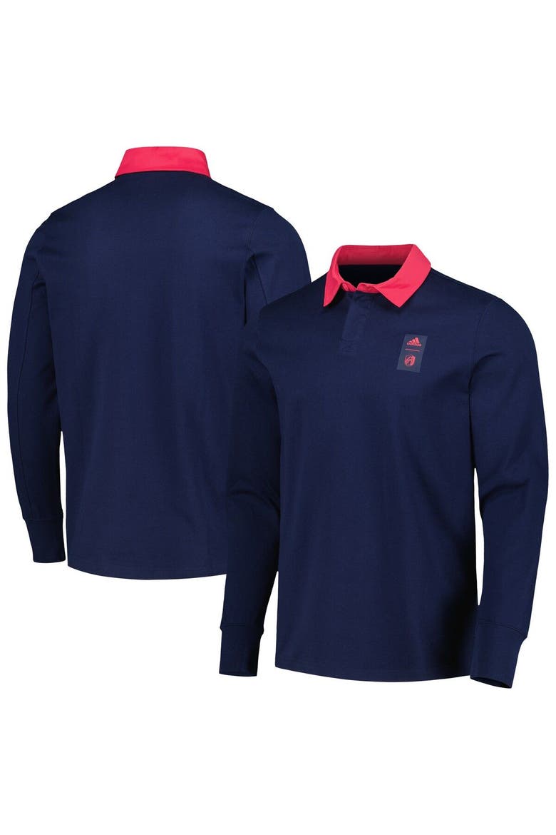Men's adidas 2023 Player Navy St. Louis City SC Travel Long Sleeve Polo, Main, color, Navy