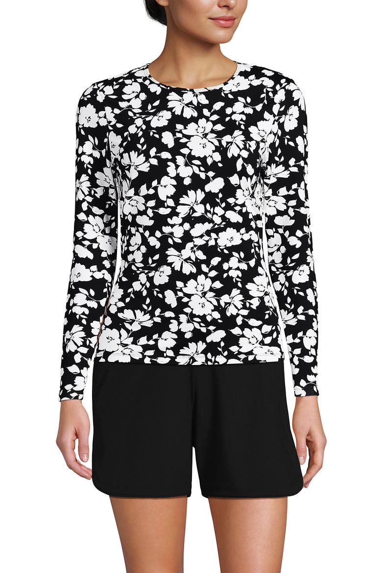 SunShade UPF 50 Long Sleeve Rash Guard Swim Tee, Alternate, color, Black Blossom Floral