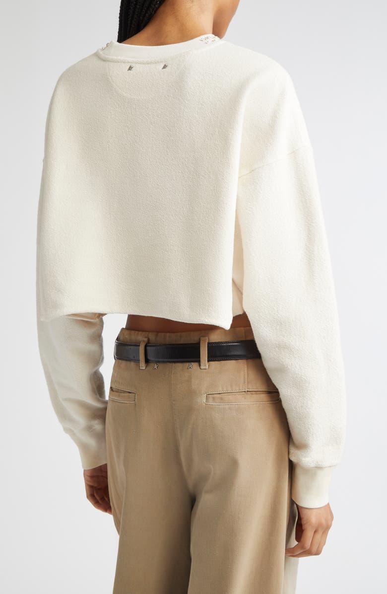 Golden Goose Journey Crystal Embellished Crop Fleece Sweatshirt, Alternate, color, Artic Wolf