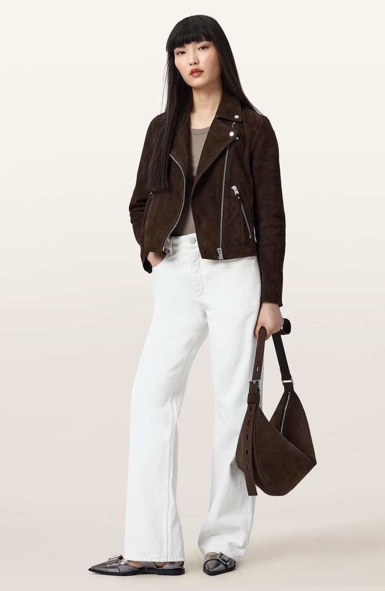 AllSaints Dalby Suede Moto Jacket, Alternate, color, Fango Brown