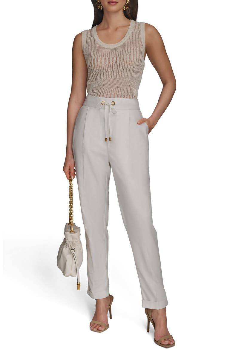 Cuffed Cotton Blend Drawstring Pants, Alternate, color, CREAM