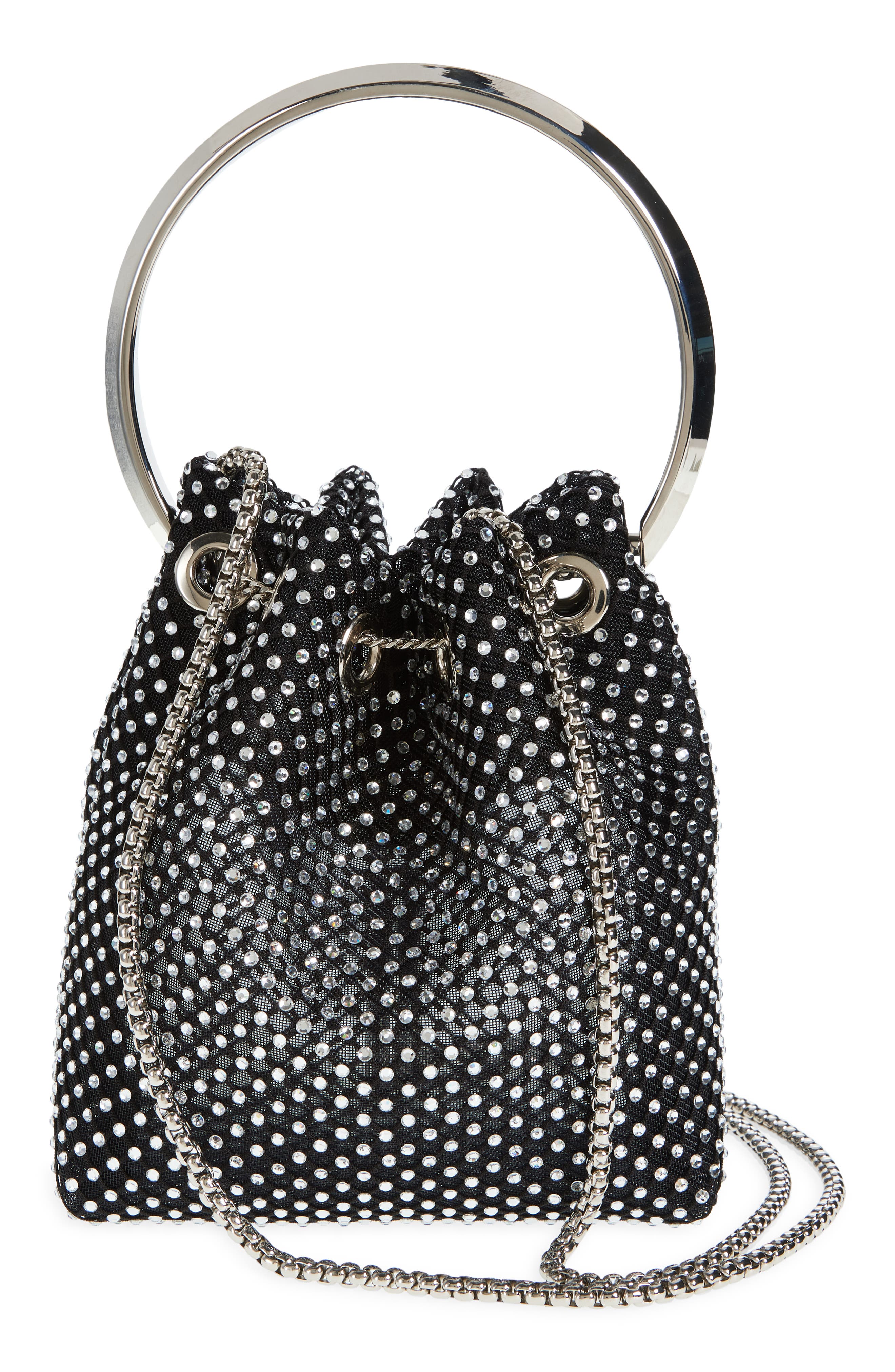 Jimmy Choo Bon Bon Crystal Mesh Top Handle Pouch, Alternate, color, 