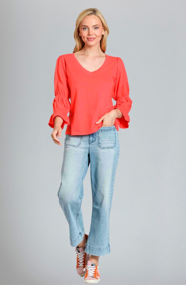 APNY Renaissance Sleeve Cotton Slub Top, Alternate, color, Hot Coral