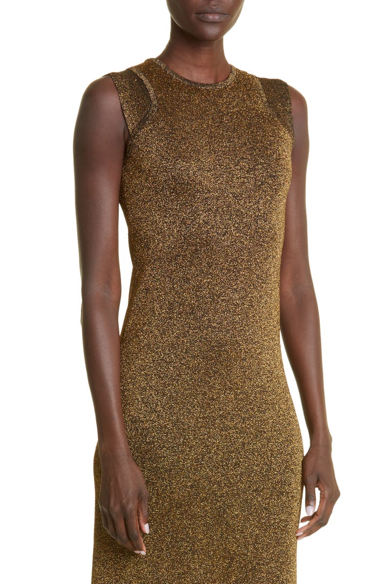 St. John Evening Metallic Jersey Midi Dress, Alternate, color, 