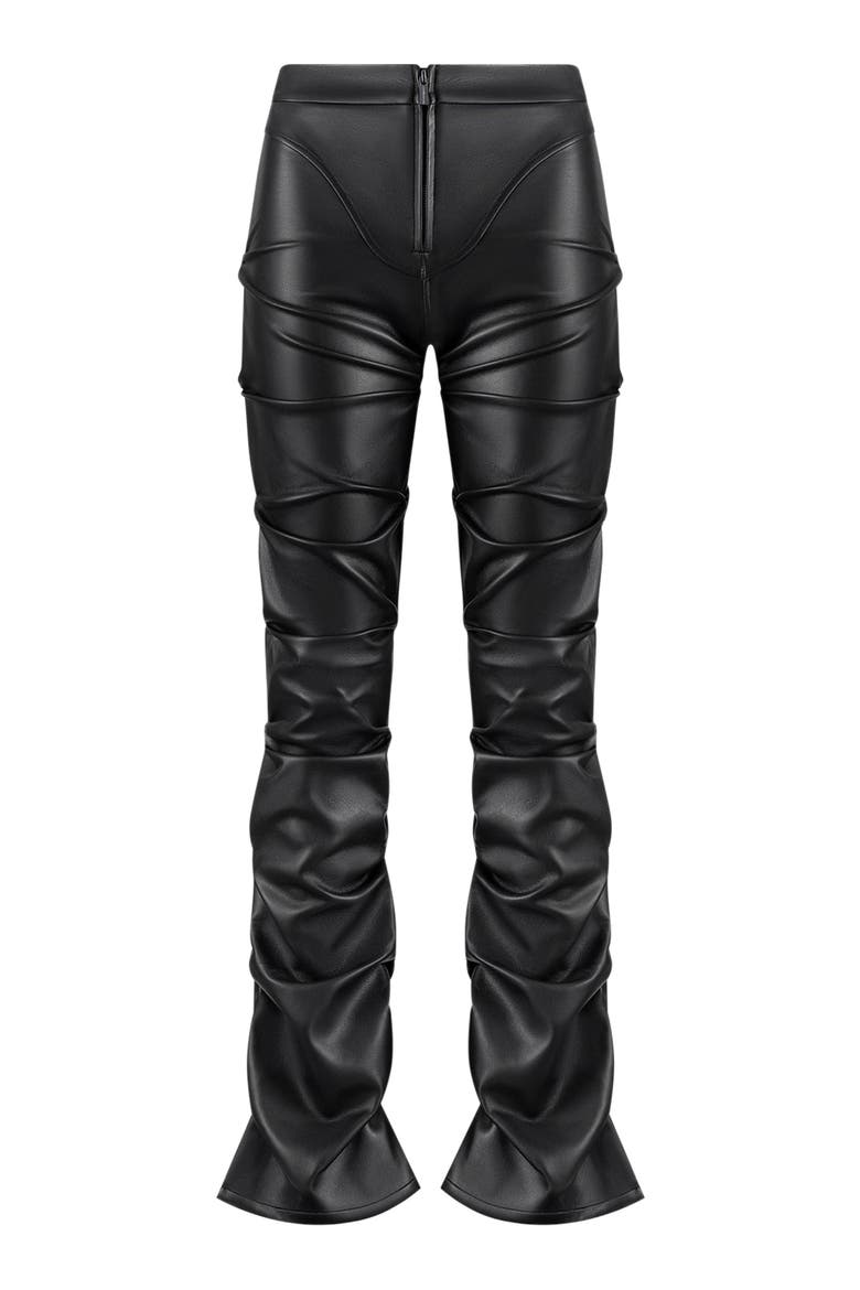 Caroline Tacked Leather Flared Trousers, Alternate, color, Black