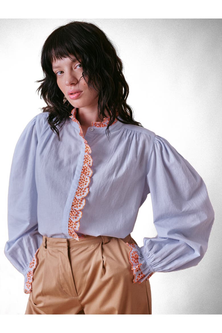 Jewel Trim Blouse, Main, color, Skyway Blue