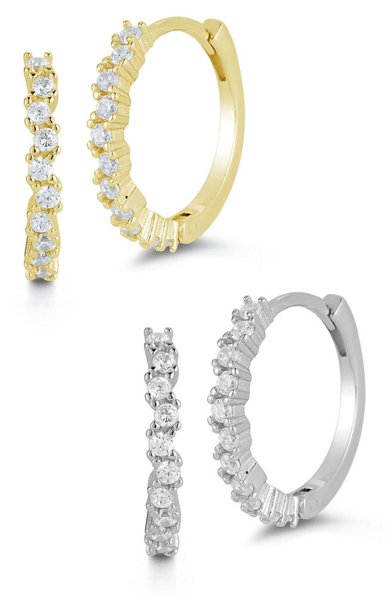 GLAZE JEWELRY Yellow Gold Vermeil & Sterling Silver CZ Huggie Earrings Set, Main, color, 