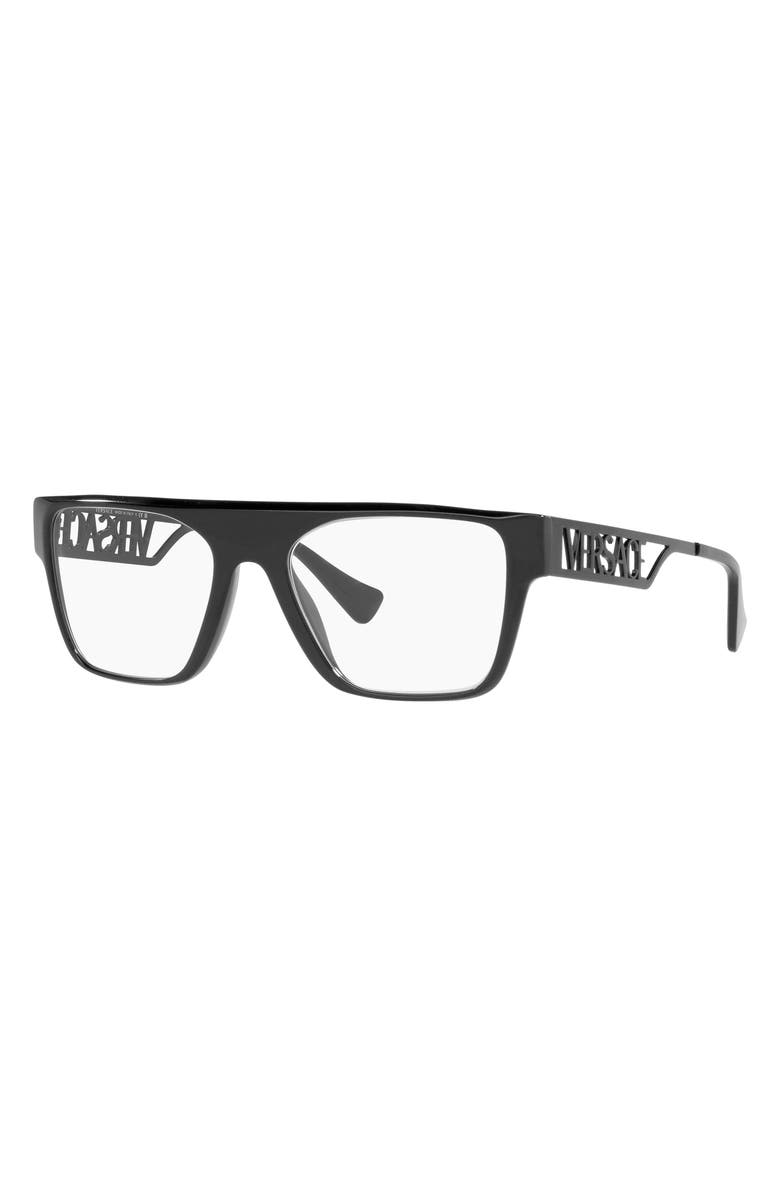 Versace 55mm Rectangular Optical Glasses, Alternate, color, Black
