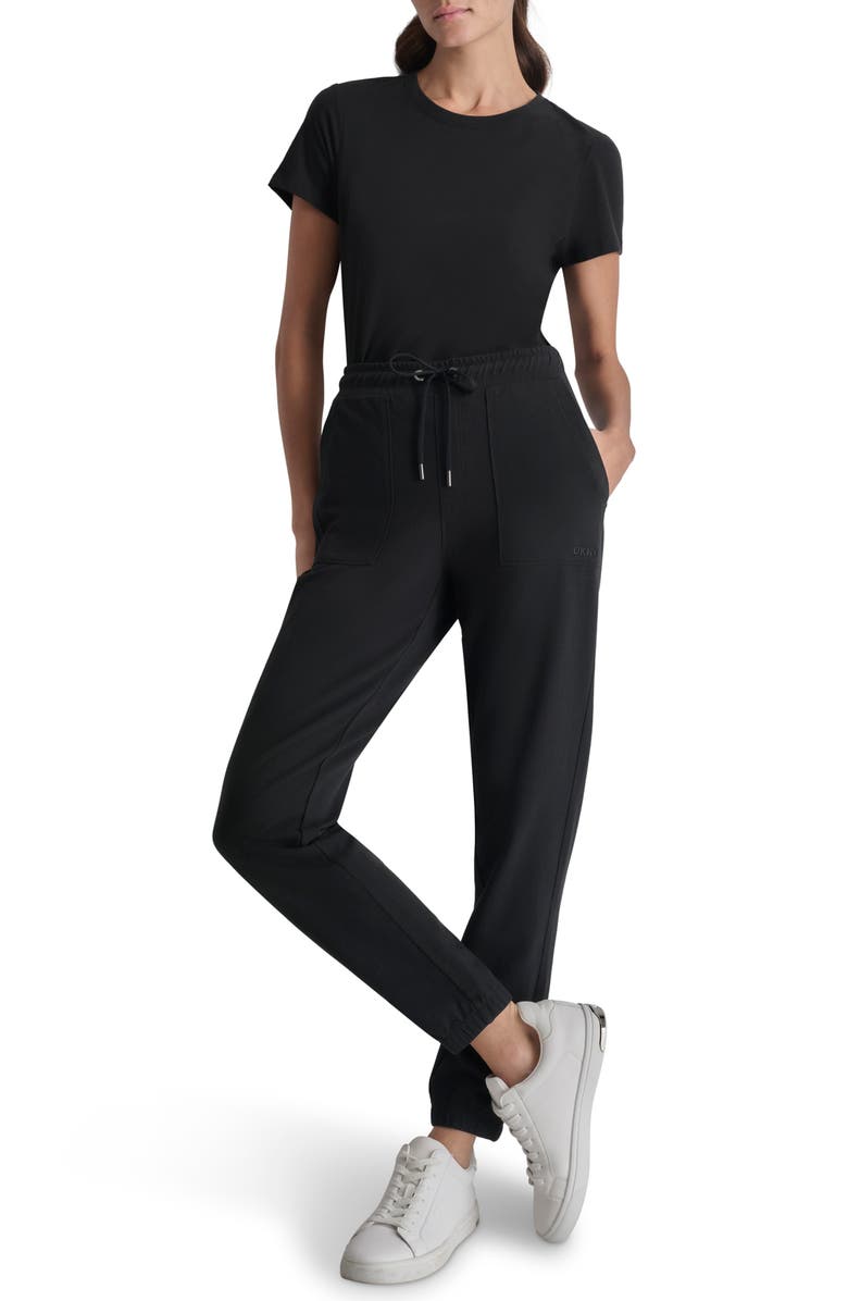DKNY Smocked Waist Joggers, Alternate, color, Black