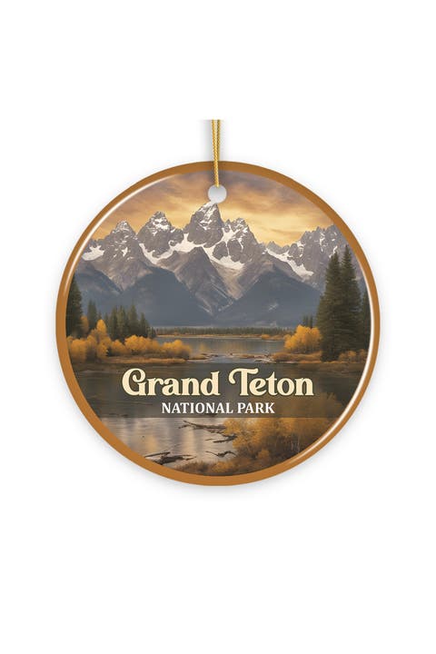 Grand Teton National Park Retro Style Ceramic Ornament