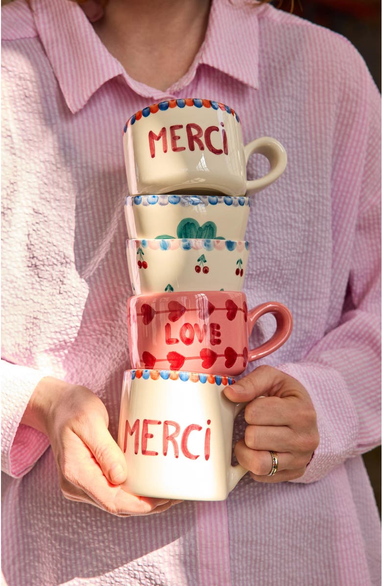 10004222 Ceramic Mug Hand Painted Merci, Alternate, color, Beige