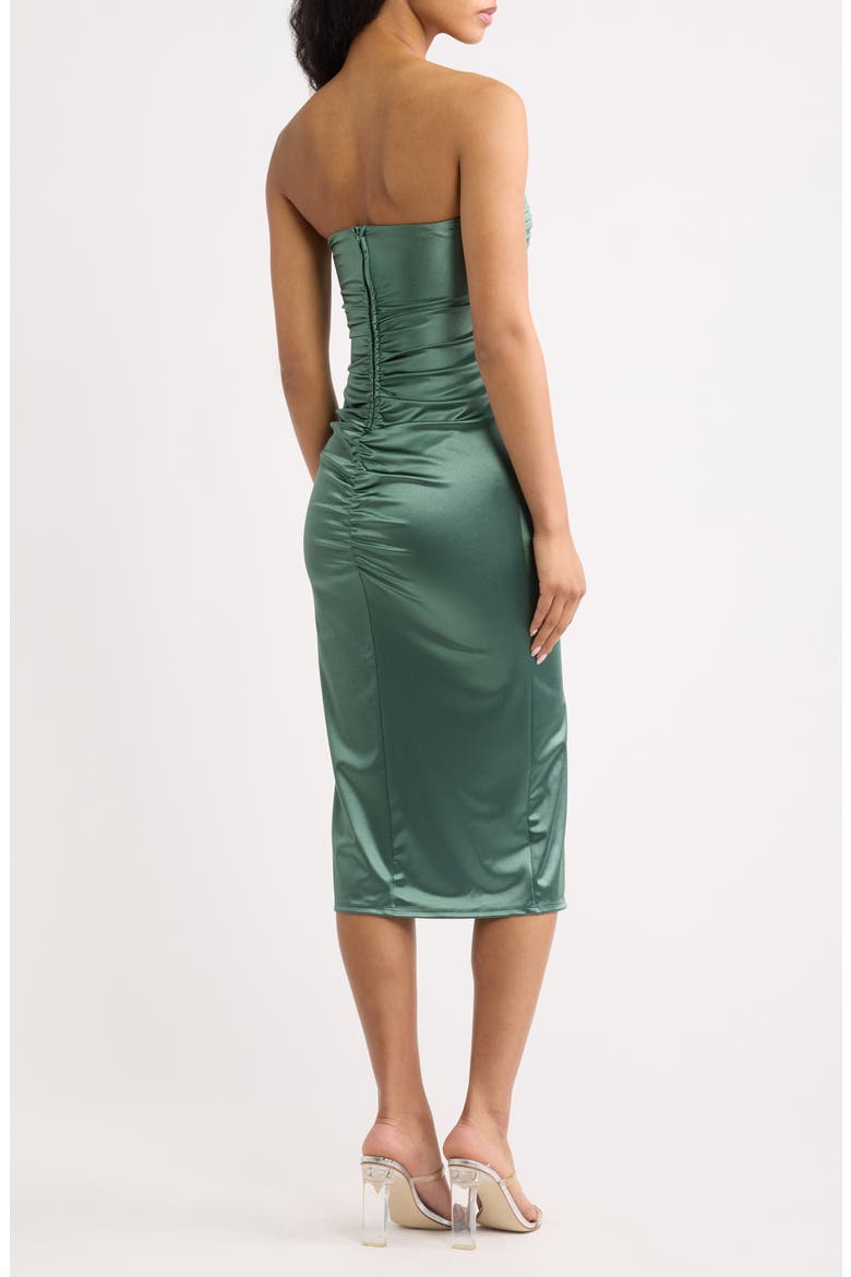 Strapless Ruched Midi Dress, Alternate, color, MOSS