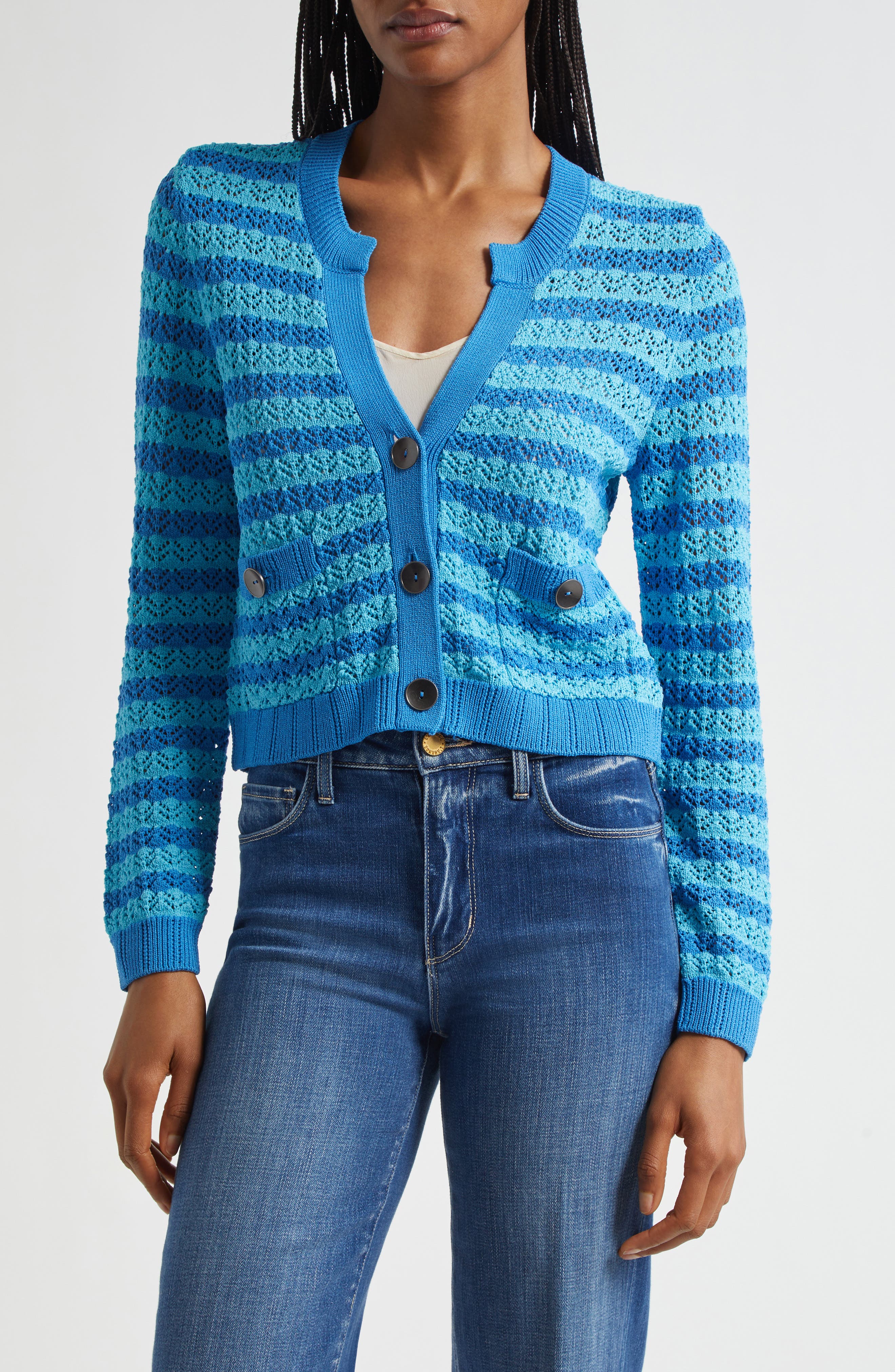 L'AGENCE Orla Stripe Pointelle Cardigan