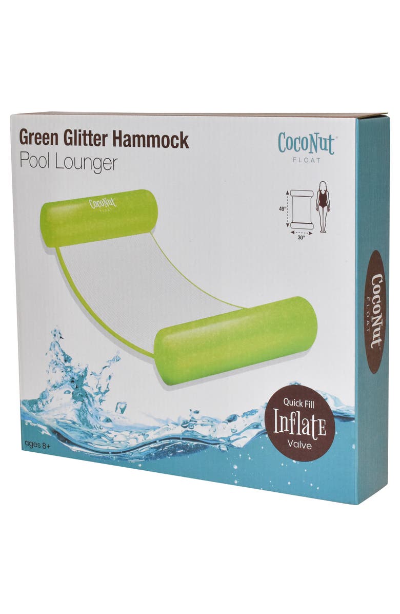 Coconut Float Green Glitter Hammock Pool Lounger 49" X 30" Inflatable Drifter, Main, color, Green