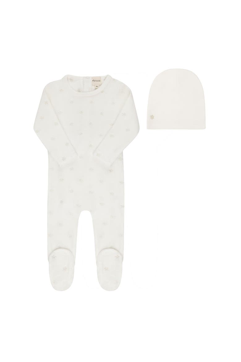 Velour Embroidered Floral Collection - Footie + Beanie, Main, color, Ivory Girl