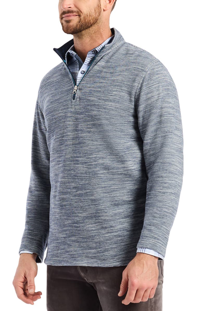 Robert Graham Ledson Space Dye Cotton Quarter Zip Top, Alternate, color, Navy