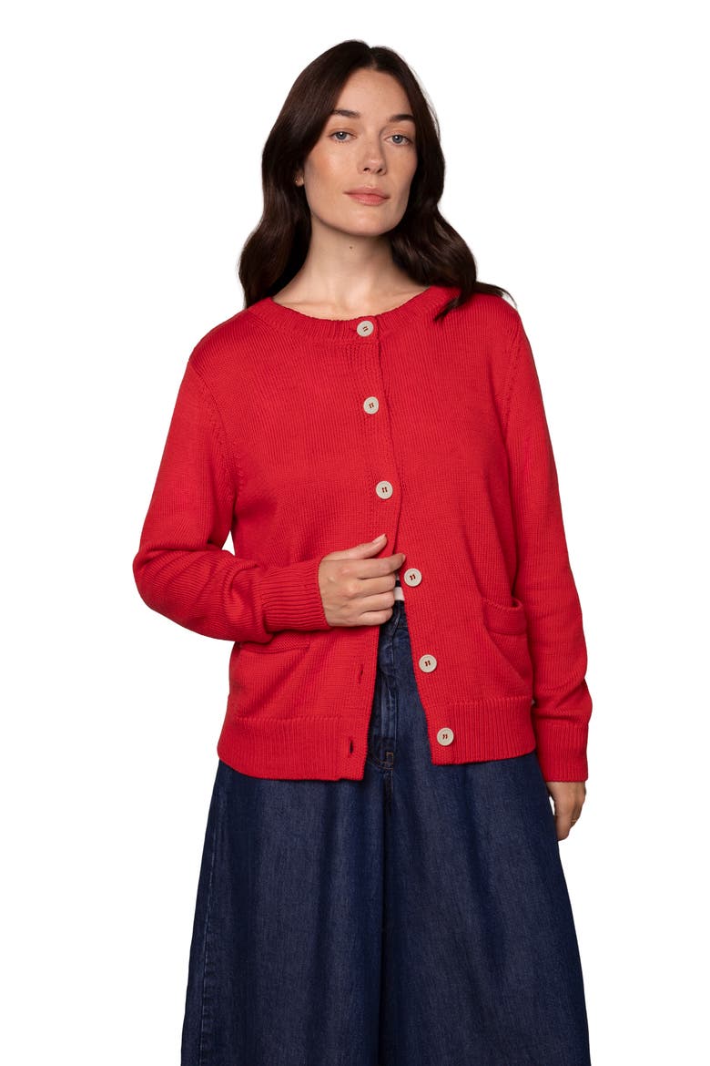 Long Sleeve Cotton Crew Neck Cardigan, Main, color, Orange Red