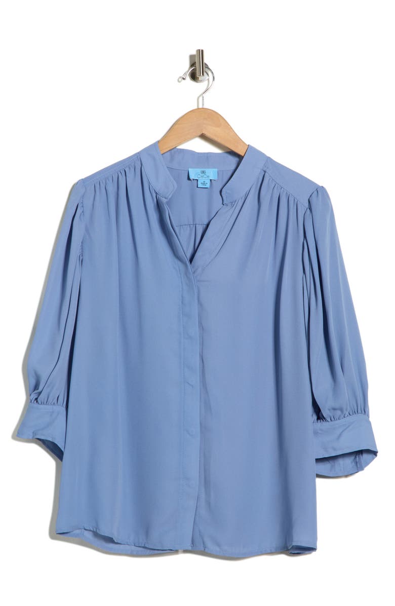 CeCe Split Neck Button-Up Shirt, Main, color, Blue Blossom