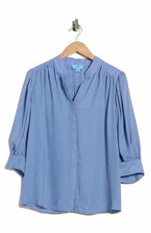 CeCe Split Neck Button-Up Shirt