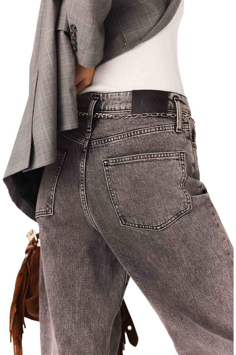 Wide-leg jeans with chain-link belt, Alternate, color, Grey