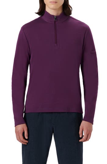 Bugatchi Cotton Quarter Zip Pullover In Purple