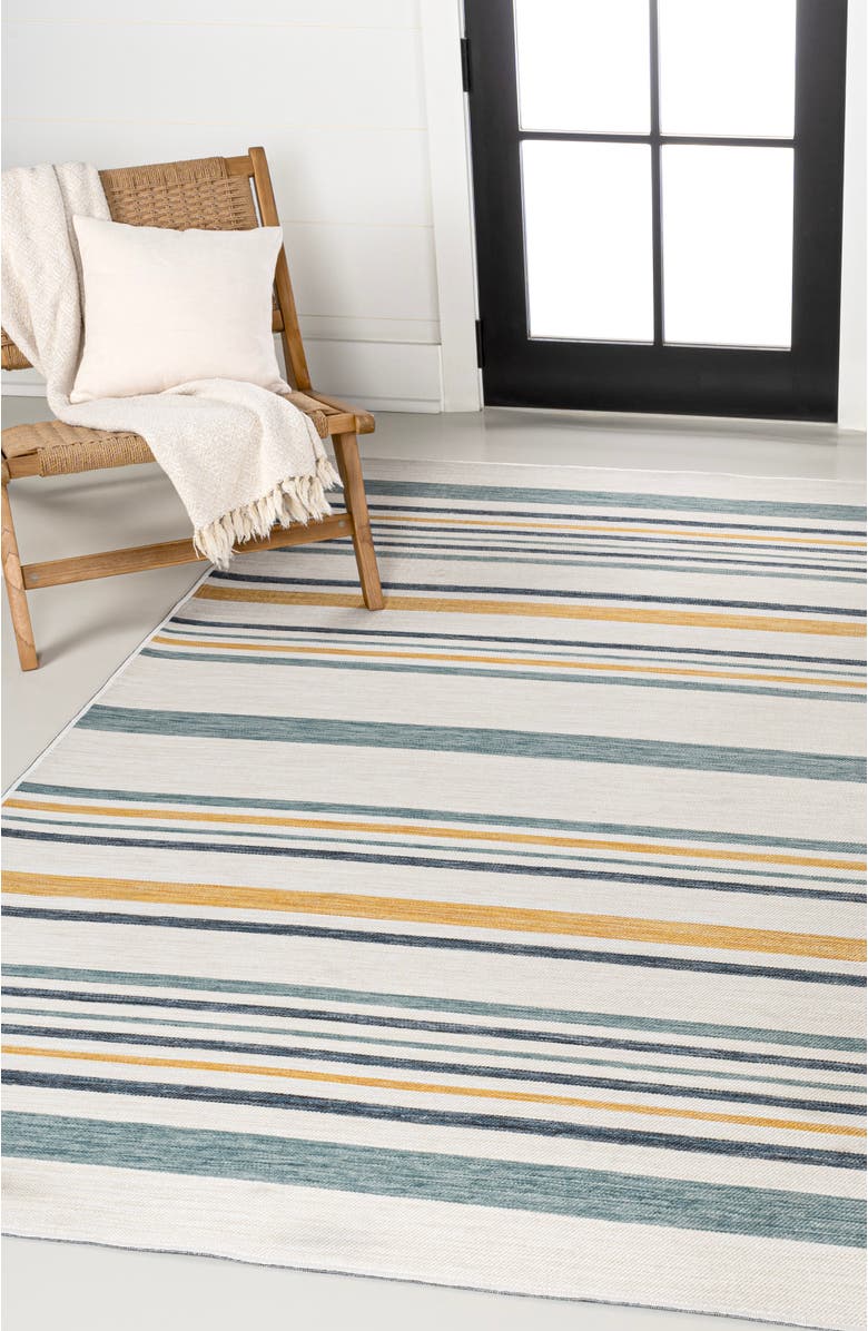 JONATHAN Y Janus Classic Coastal Ticking Stripe Reversible Machine-Washable Indoor/Outdoor Area Rug, Alternate, color, Cream/Navy