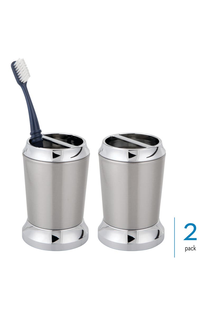 Stainless Steel Toothbrush Holder - Set of 2 - Brushed/Chrome, Alternate, color, Brushed/Chrome Split Finish