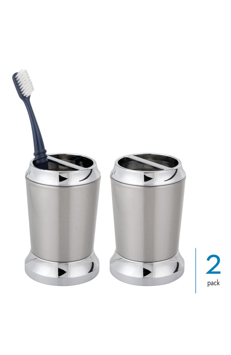 iDesign Stainless Steel Toothbrush Holder - Set of 2 - Brushed/Chrome, Alternate, color, Brushed/Chrome Split Finish