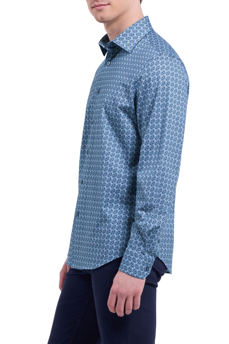 James OoohCotton® Floral Tile Print Button-Up Shirt, Alternate, color, NAVY