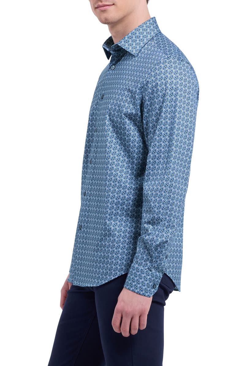 Bugatchi James OoohCotton<sup>®</sup> Floral Tile Print Button-Up Shirt, Alternate, color, Navy