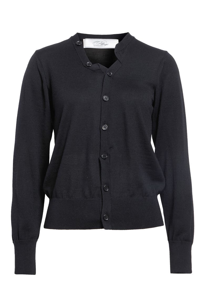 Crumpled Placket Wool Cardigan, Alternate, color, BLACK